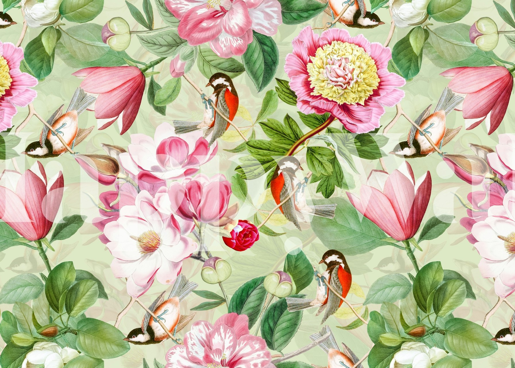 Vintage flowers and songbirds carta da parati in una stanza