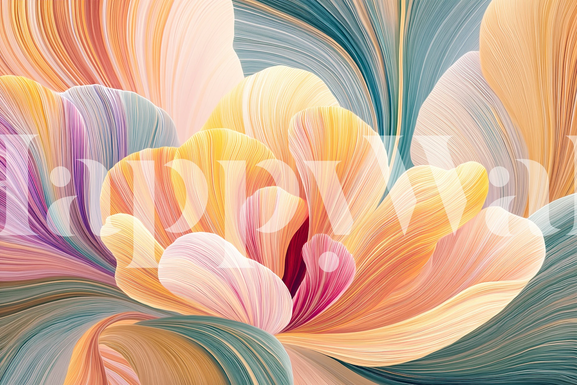 Flora Waves - Magenta papel pintado en una habitación elegante