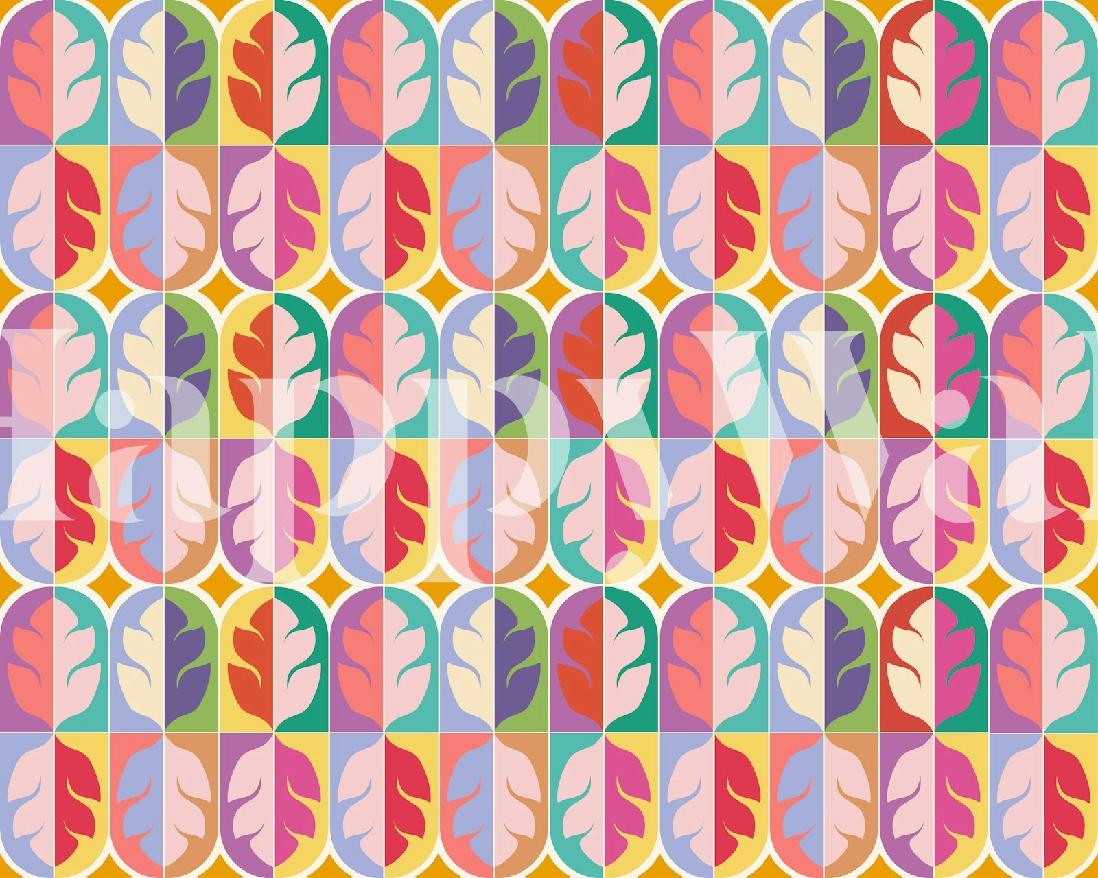 Retro multicolor leaf pattern wallpaper with various colors