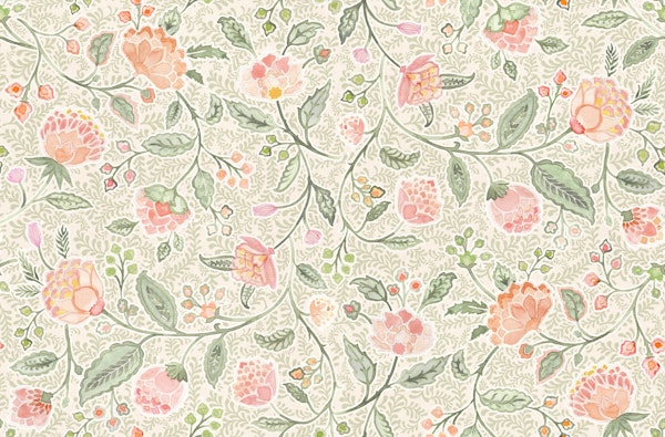 Bold Watercolour Flowers & Leaves - ivory