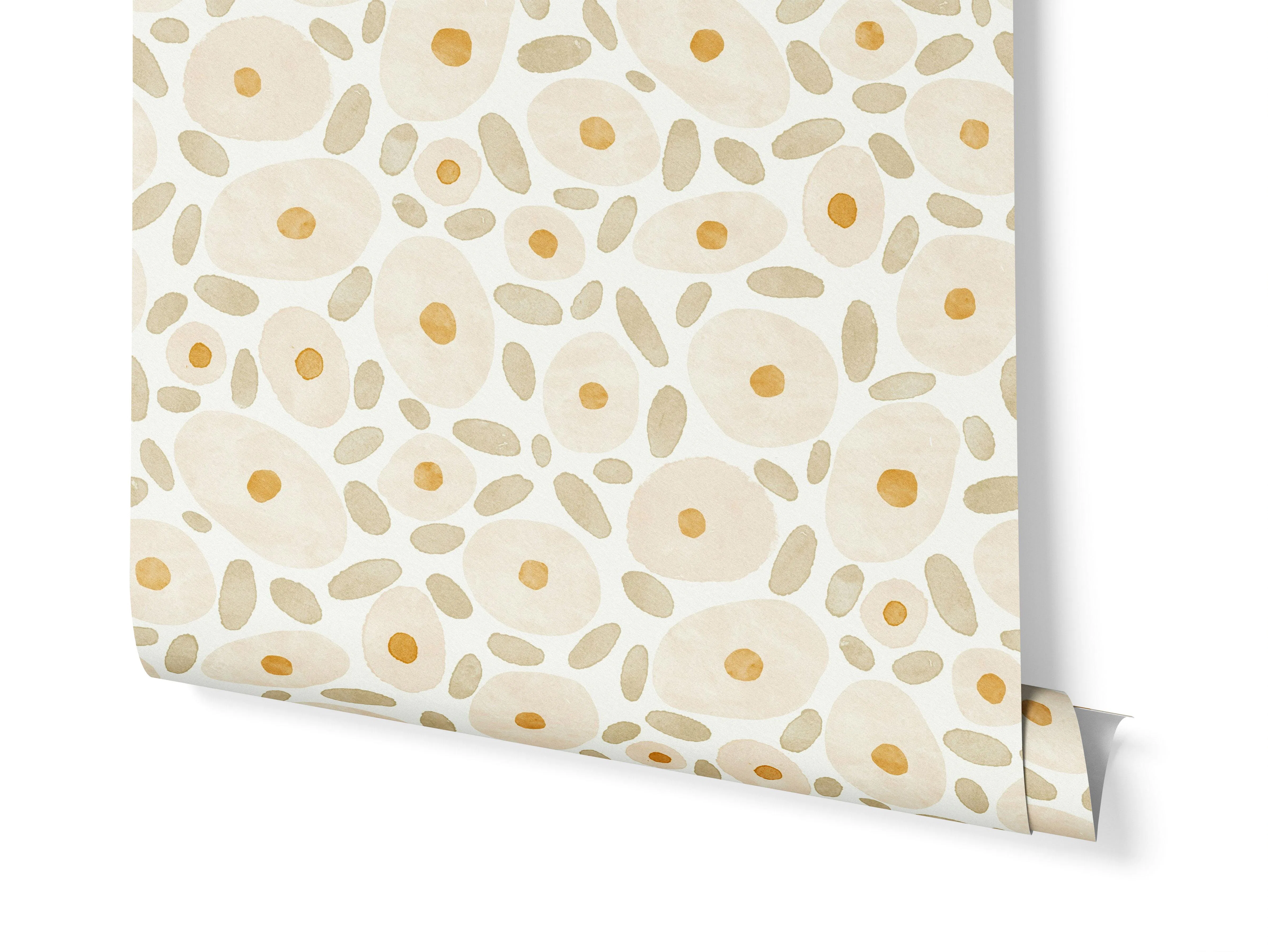 Naive blush pink Flower  on Linen Texture wallpaper roll