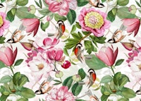 Antique Baroque Opulent flower and songbirds carta da parati