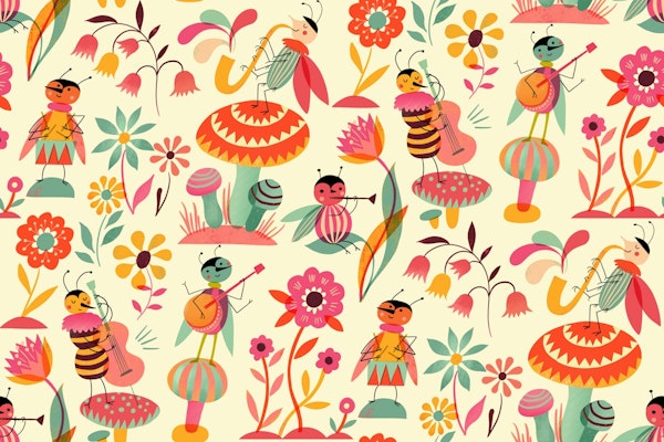 musical bugs in flowers