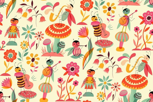 musical bugs in flowers - small