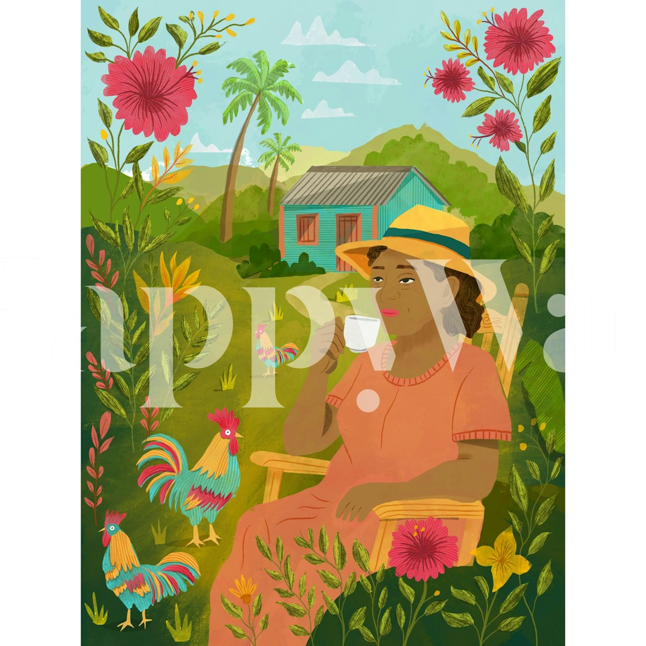 Serene Countryside Morning wallpaper in a room