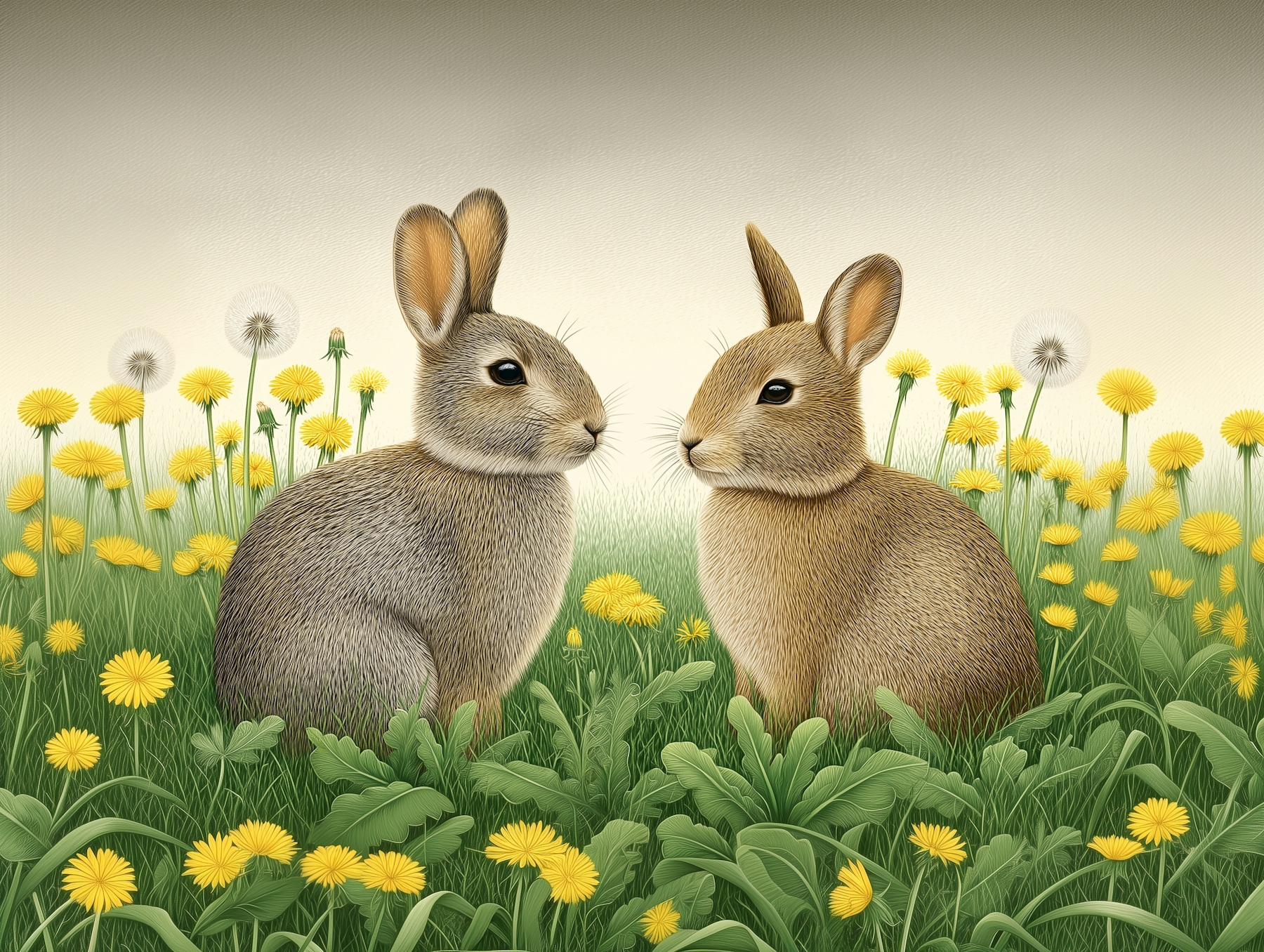 Dandelion Meadow Rabbit Wallpaper