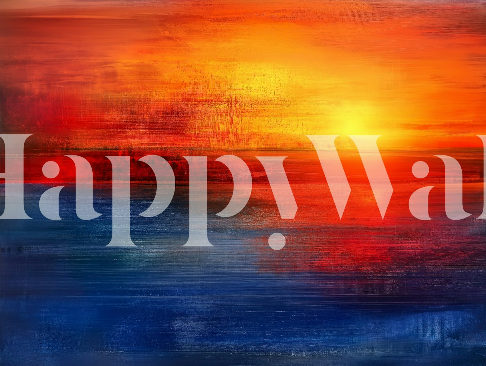 Abstract sunset over ocean in vibrant oranges and blue wallpaper