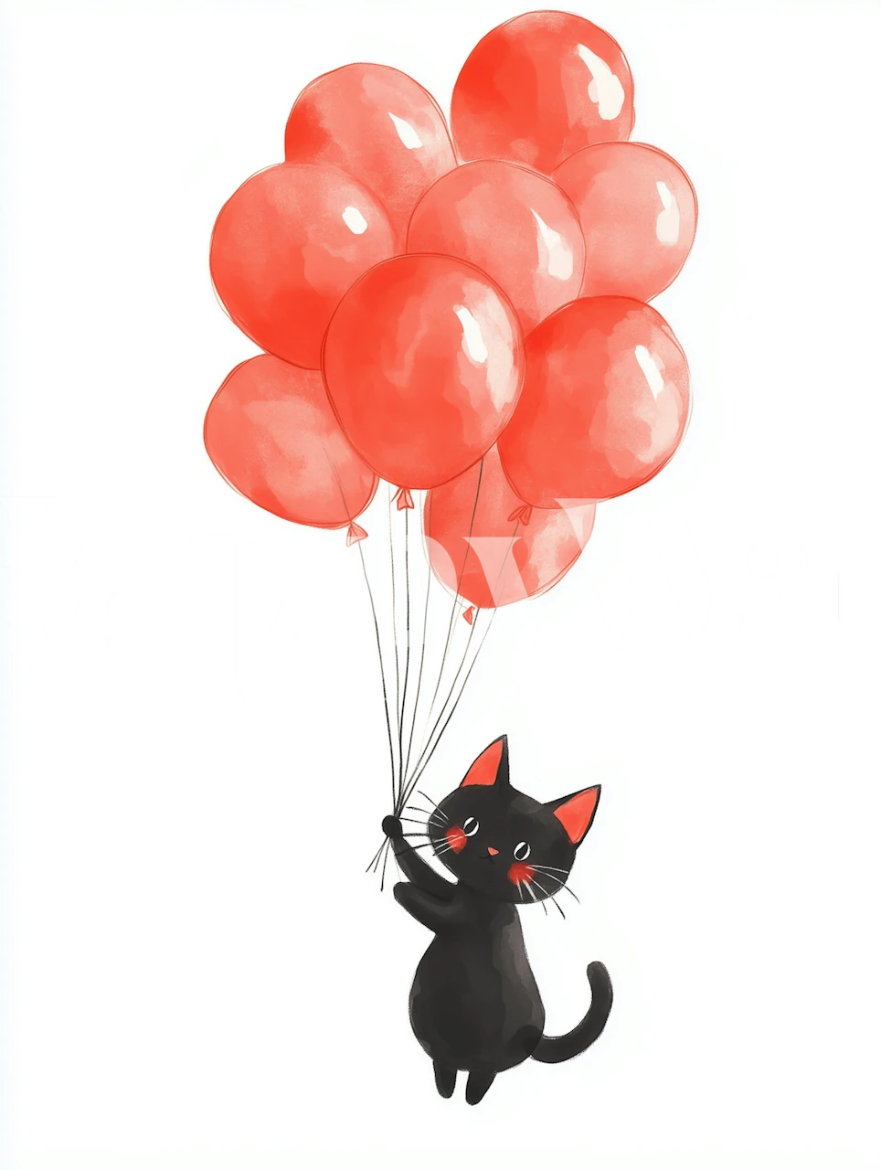Słodki Black Cat z czerwonymi balonami na tapecie