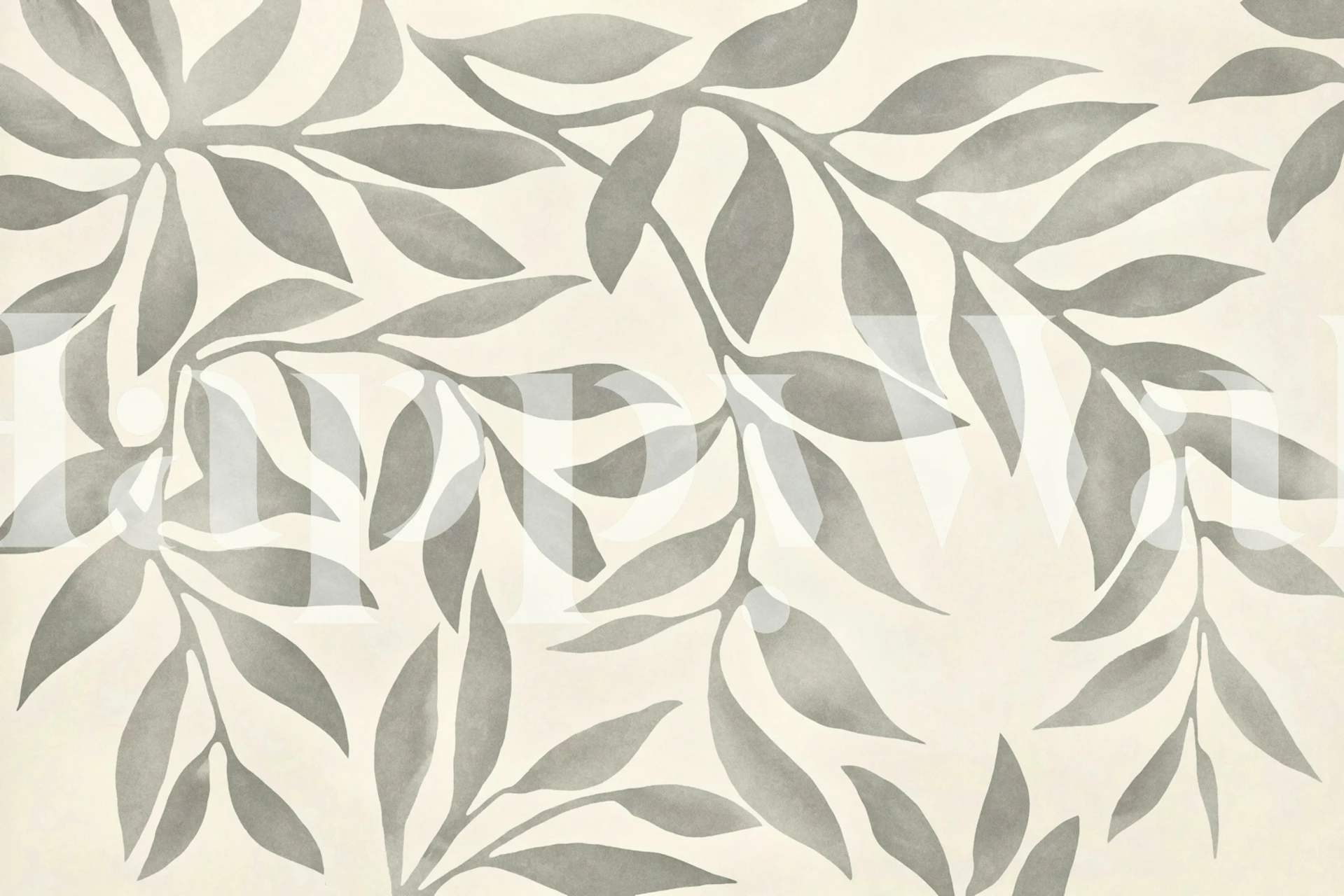 Gray leaf pattern on cream background wallpaper