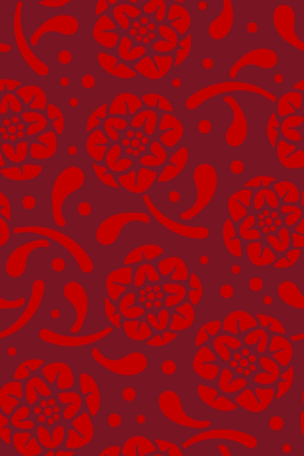 Dolce Block Print Retro Floral Cherry Red