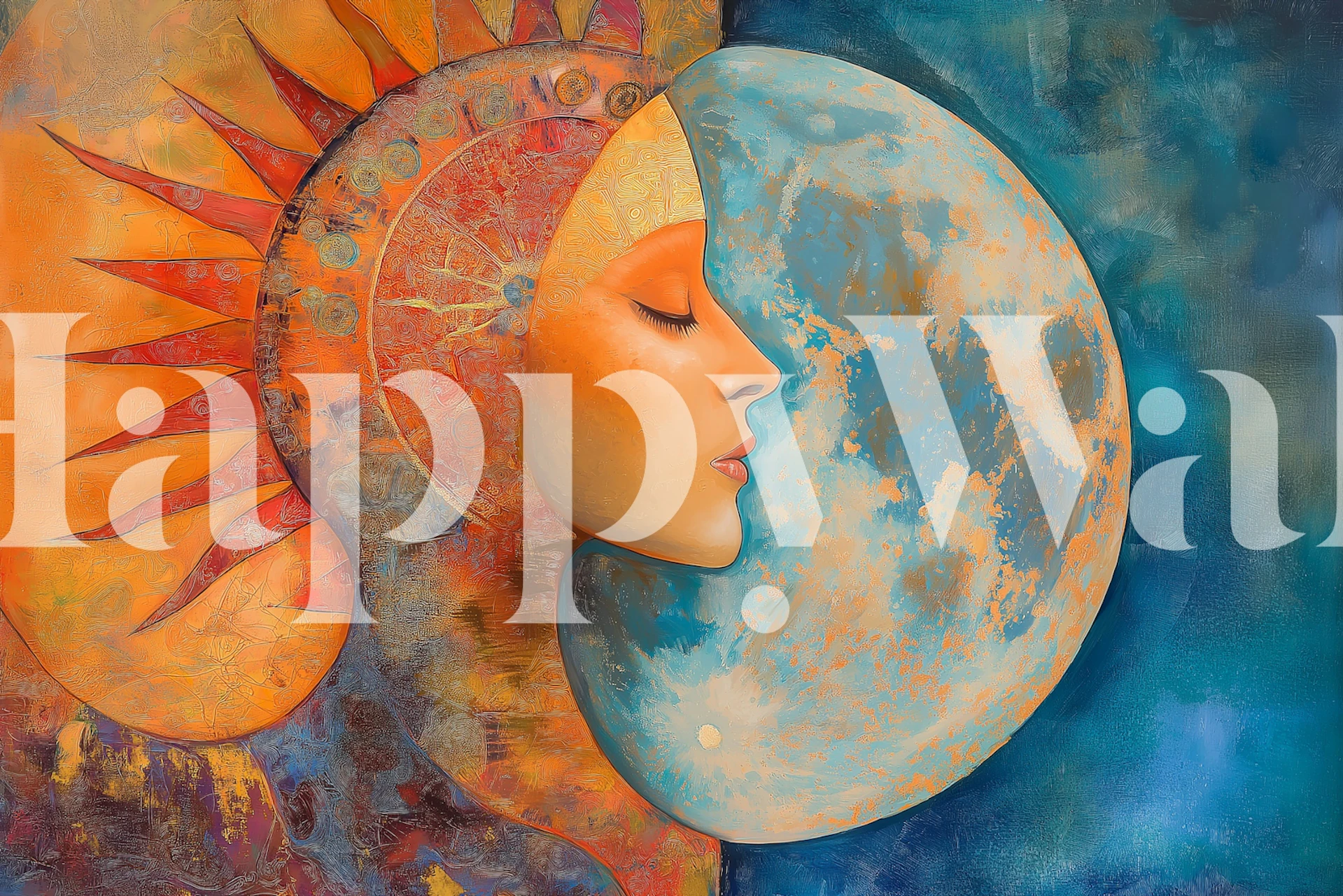 Sun and Moon Embrace wallpaper in a room