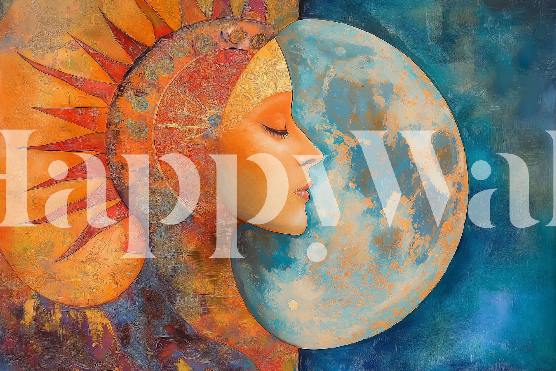Sun and Moon Embrace wallpaper in a room