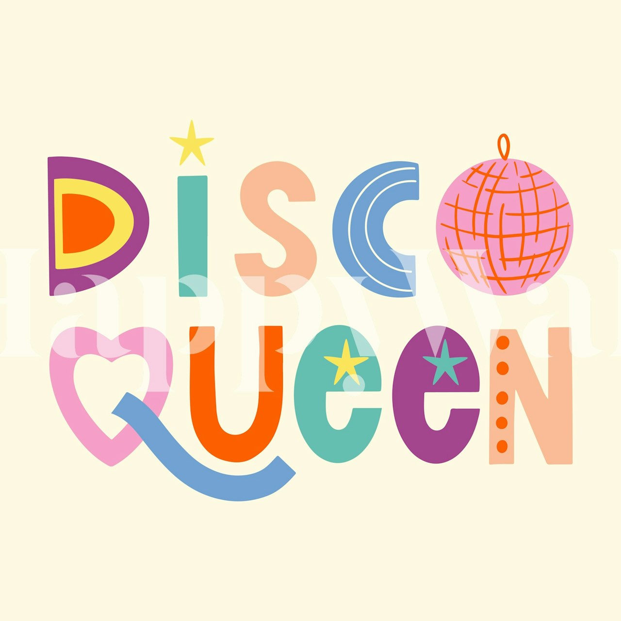Colorful letters and disco ball design wallpaper