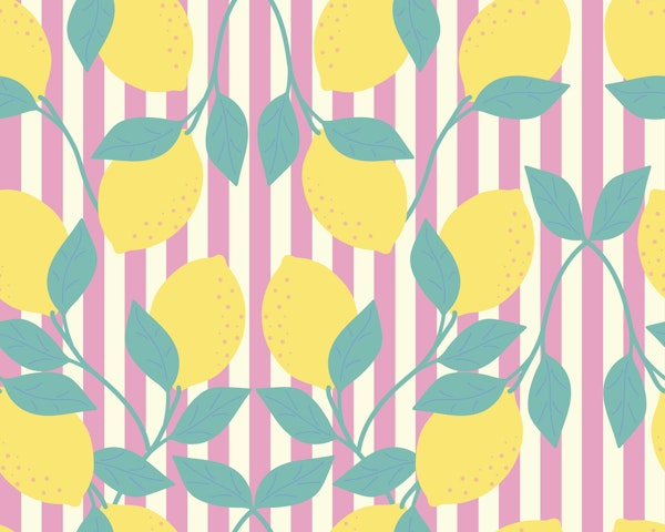 Vibrant Italian Lemons on hot pink stripe