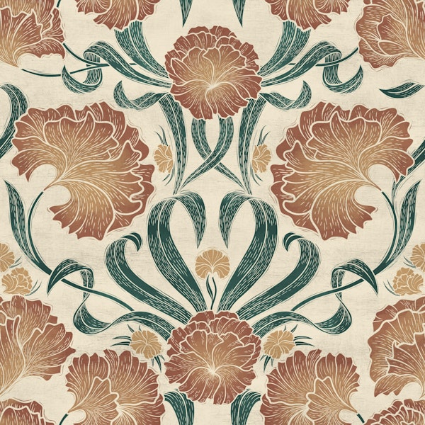 Block Print Antique Botanical Art - Amber