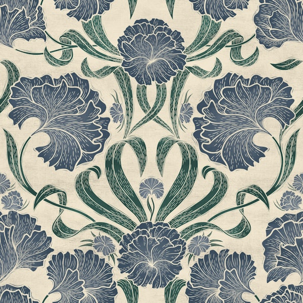 Block Print Antique Botanical Art - Blue