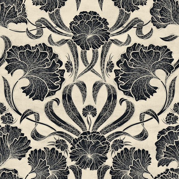 Block Print Antique Botanical Art - Black