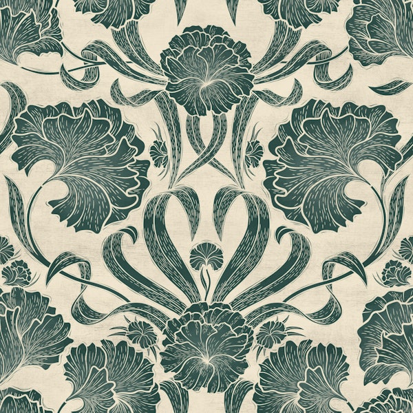 Block Print Antique Botanical Art - Green