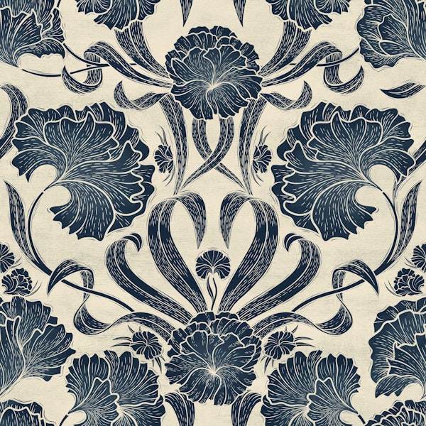 Block Print Antique Botanical-Monochrome blue