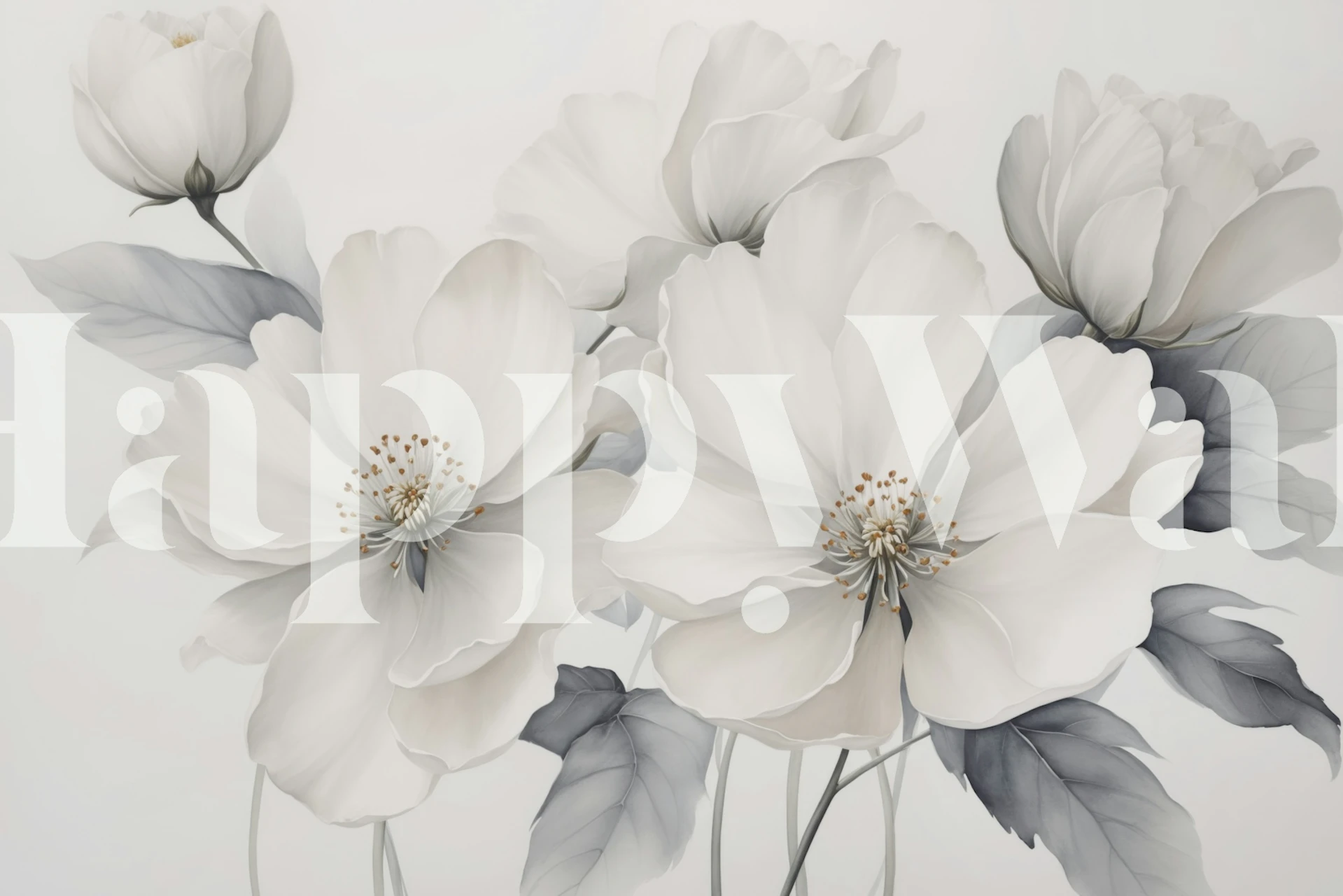 Elegant white flower wallpaper in a room