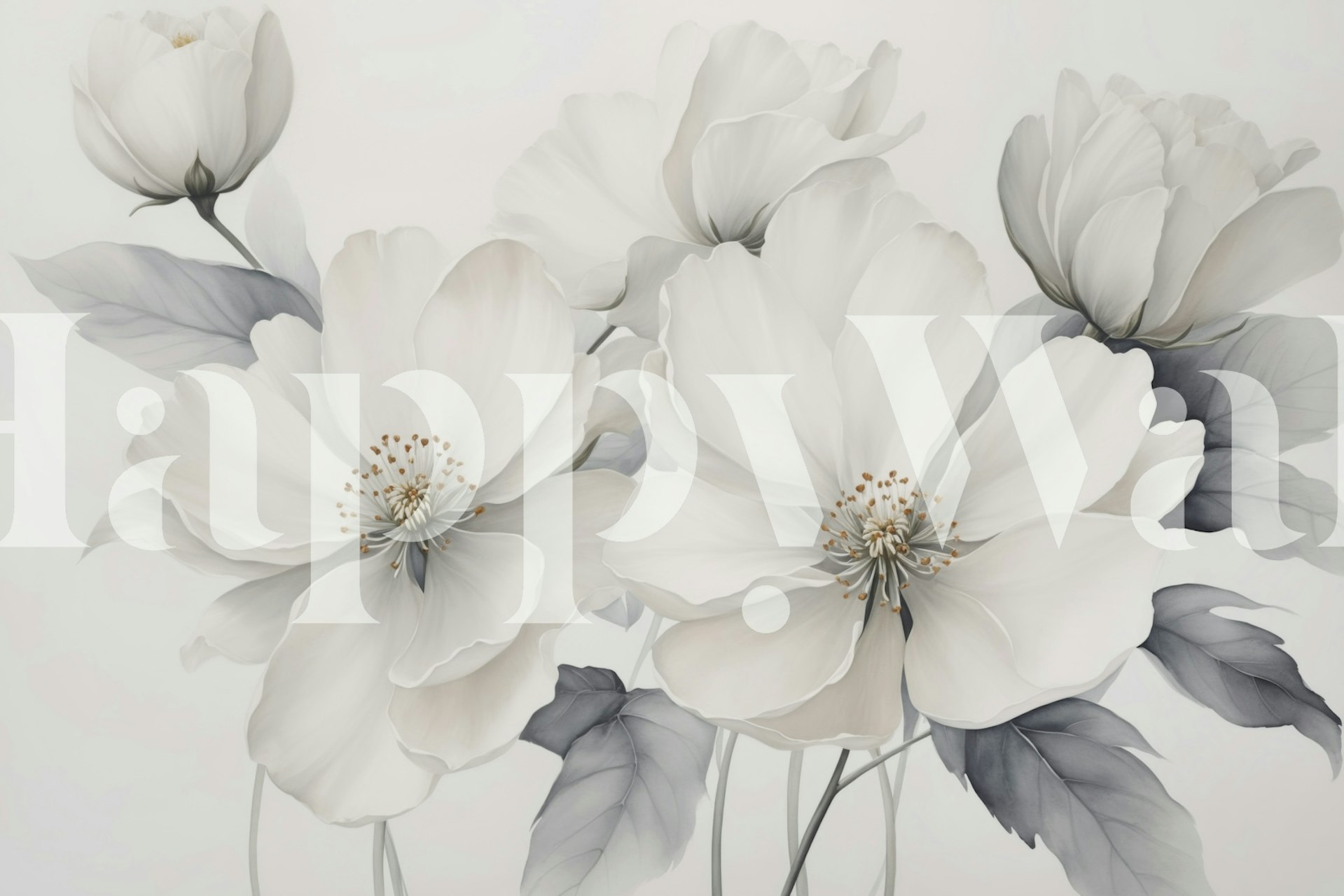 Elegante weiße Blumen Tapete in einem Raum