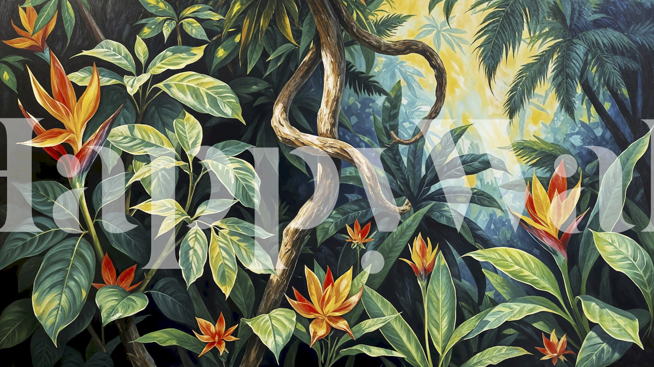 Tropical Jungle Paradise behang in een kamer