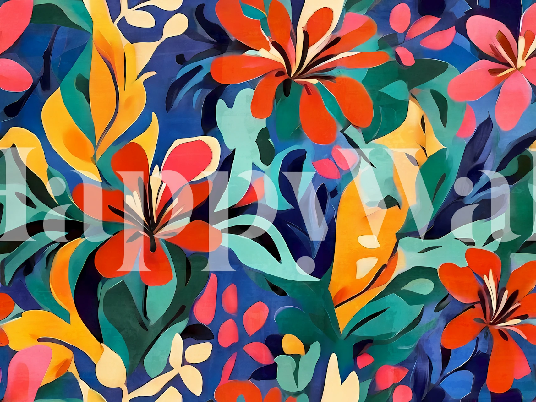 Vibrant tropisk løvverk tapet i et rum