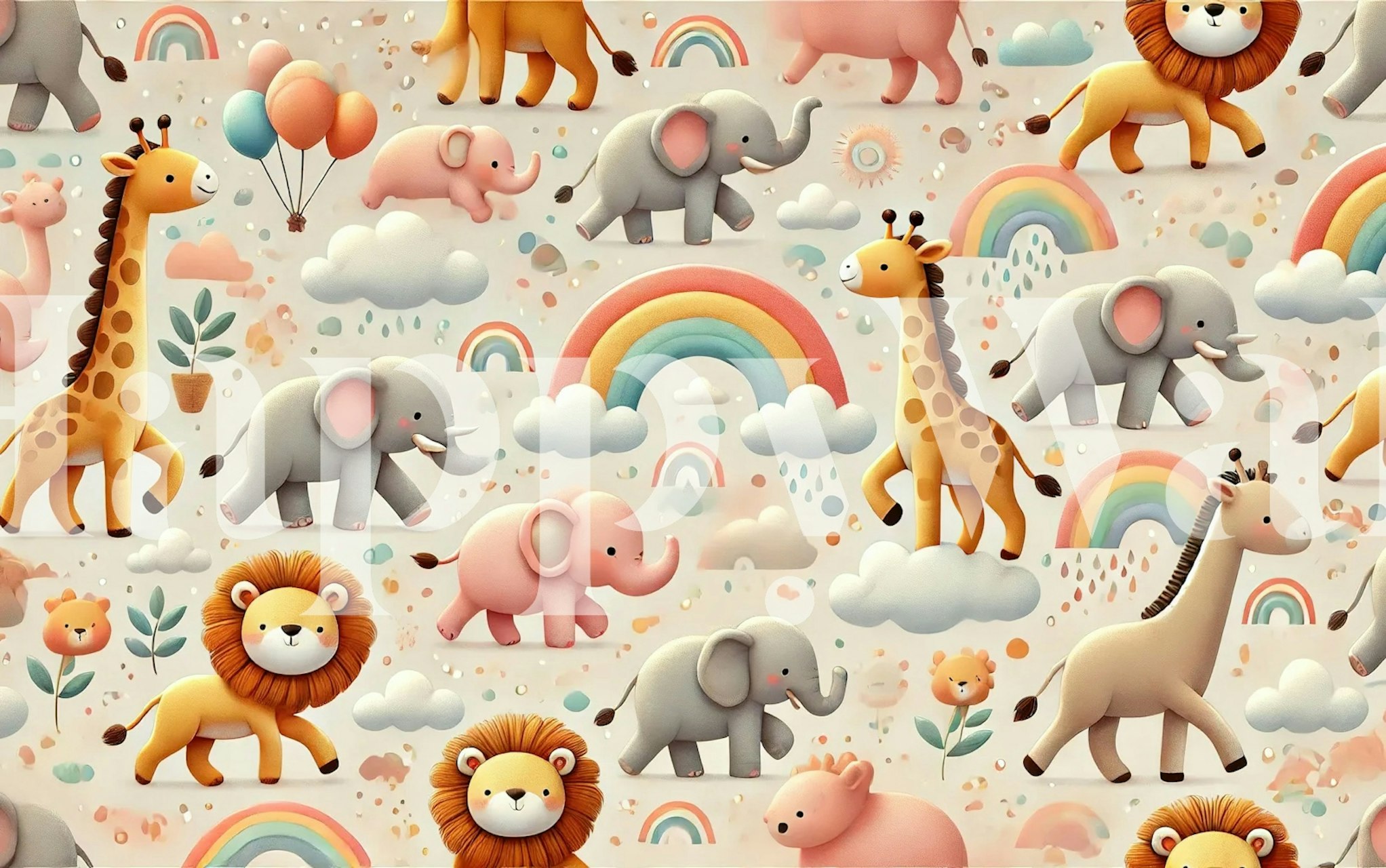Design de papel de parede Rainbow Safari em um quarto