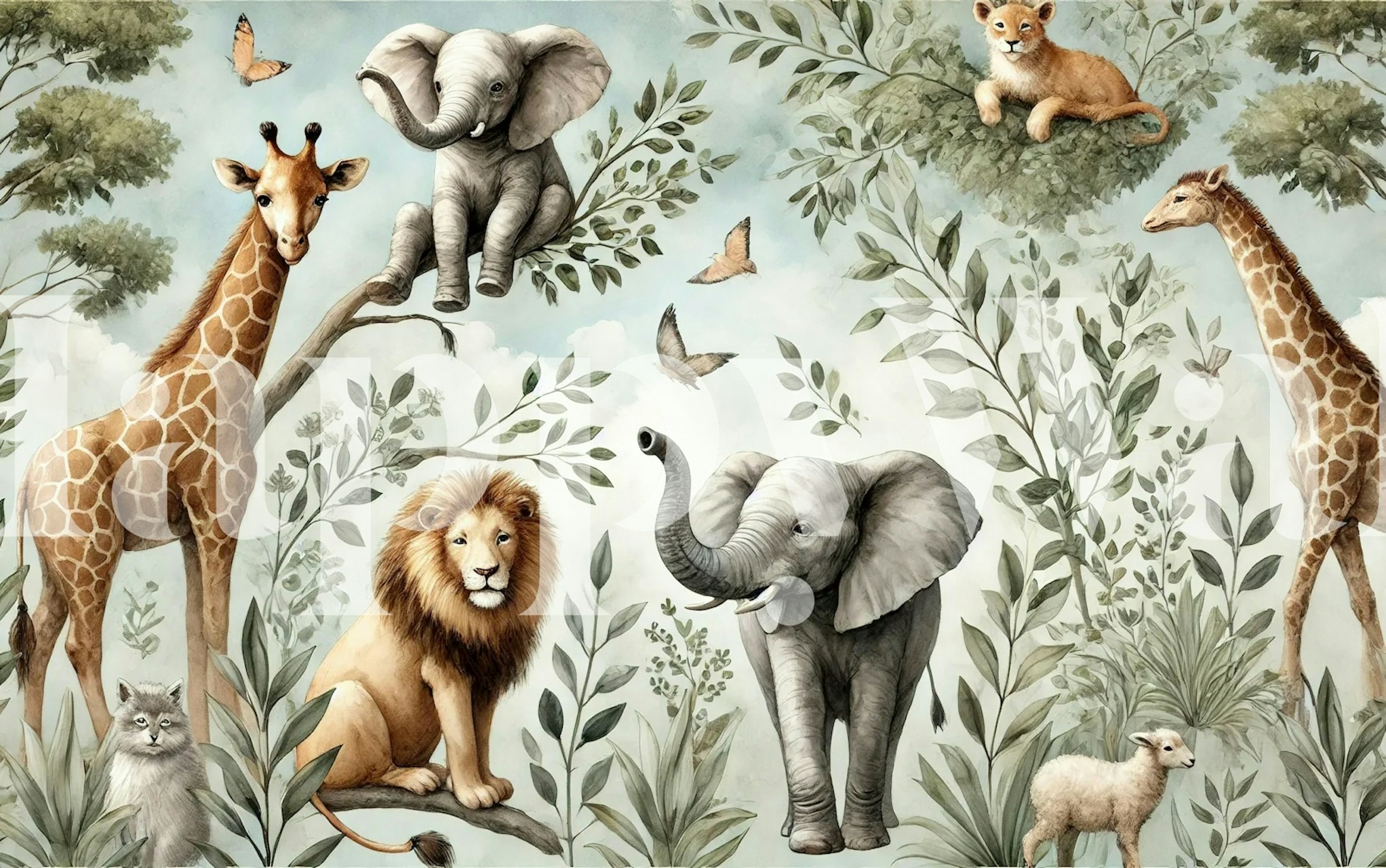 Tapeta Watercolor Safari Dreams w pokoju