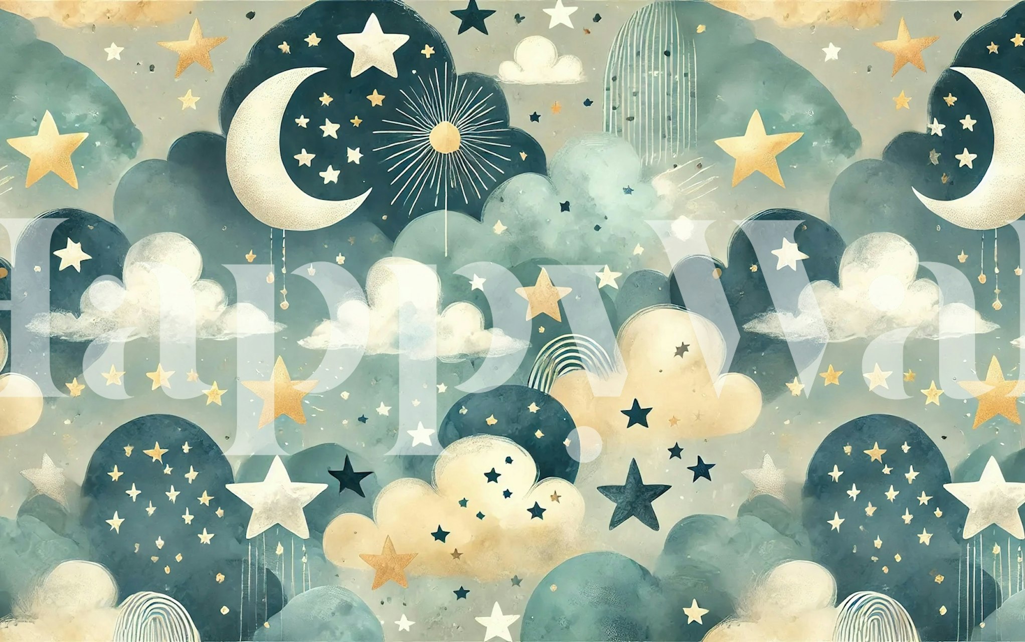 Tapeta Watercolor Starry Night zobrazená v místnosti