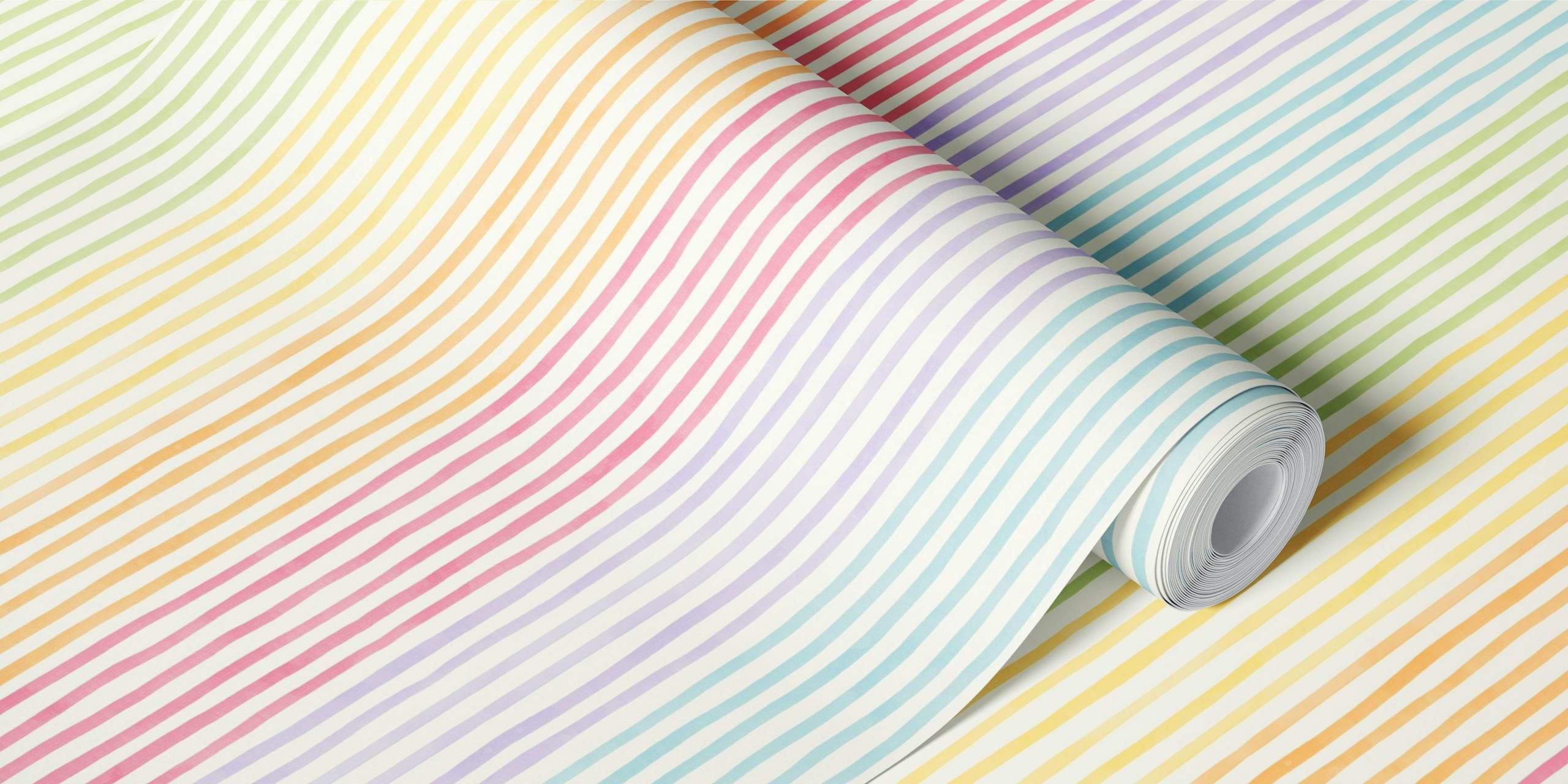 Carta da parati Pastel Rainbow Stripes in una stanza