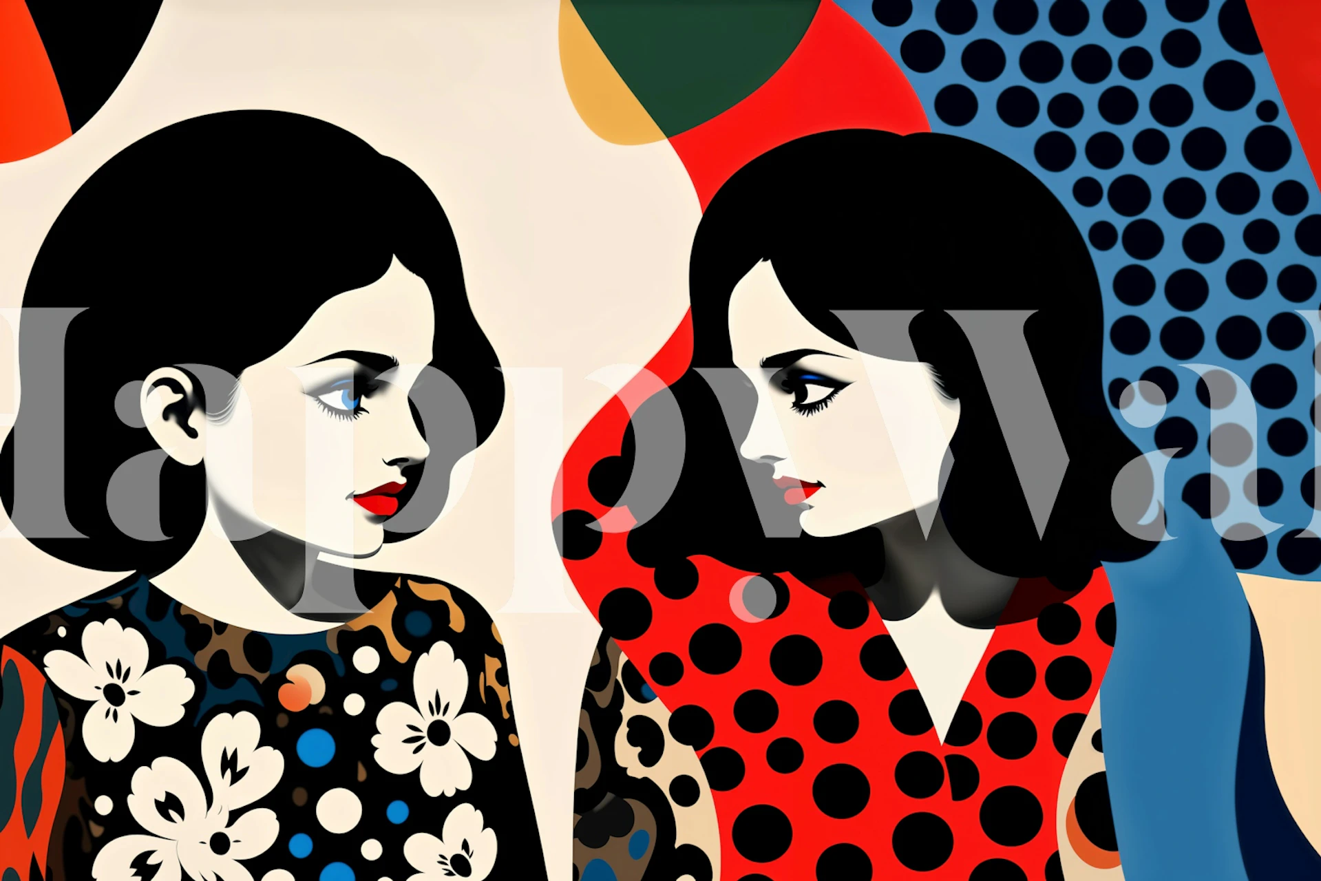 Pop Art Sisters wallpaper in a modern room