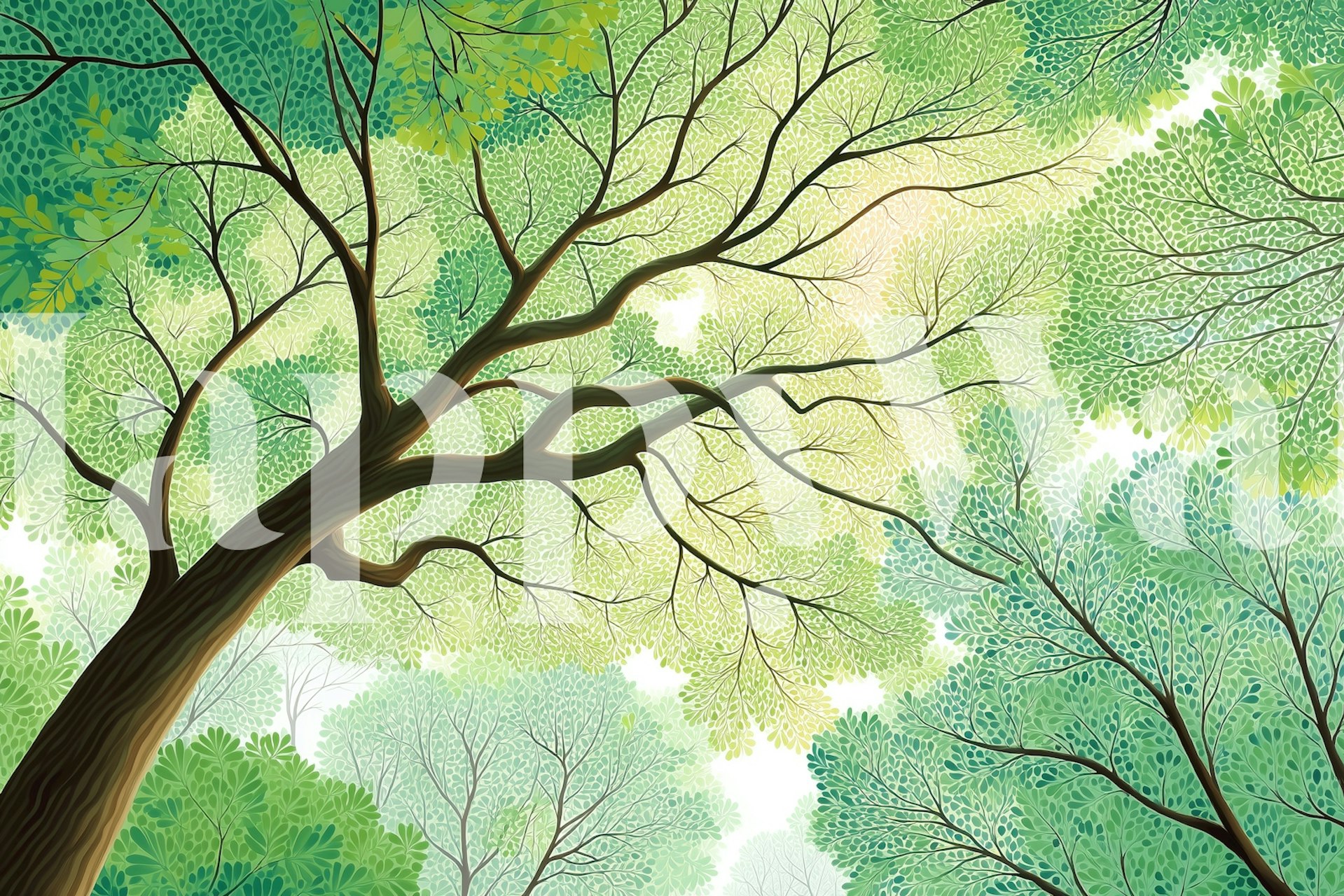 Sunlit Forest Canopy behang in een kamer