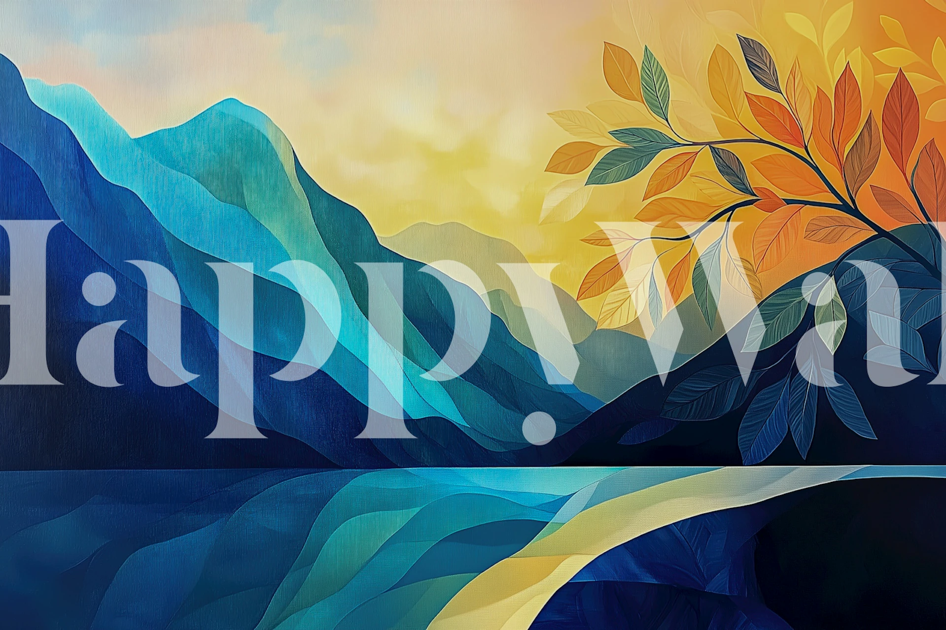 Serene Mountain Sunset wallpaper in a room