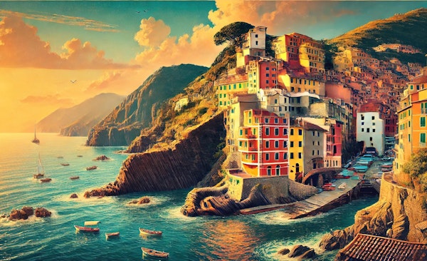 Vintage Cinque Terre Poster, Italy
