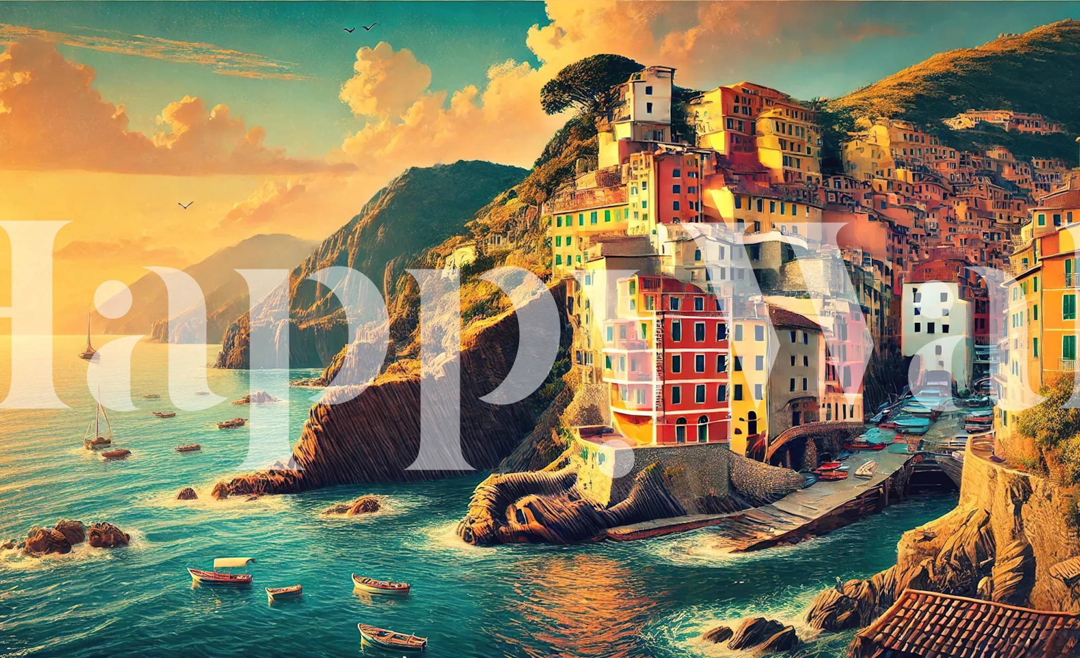 Vintage Cinque Terre wallpaper in einem Raum