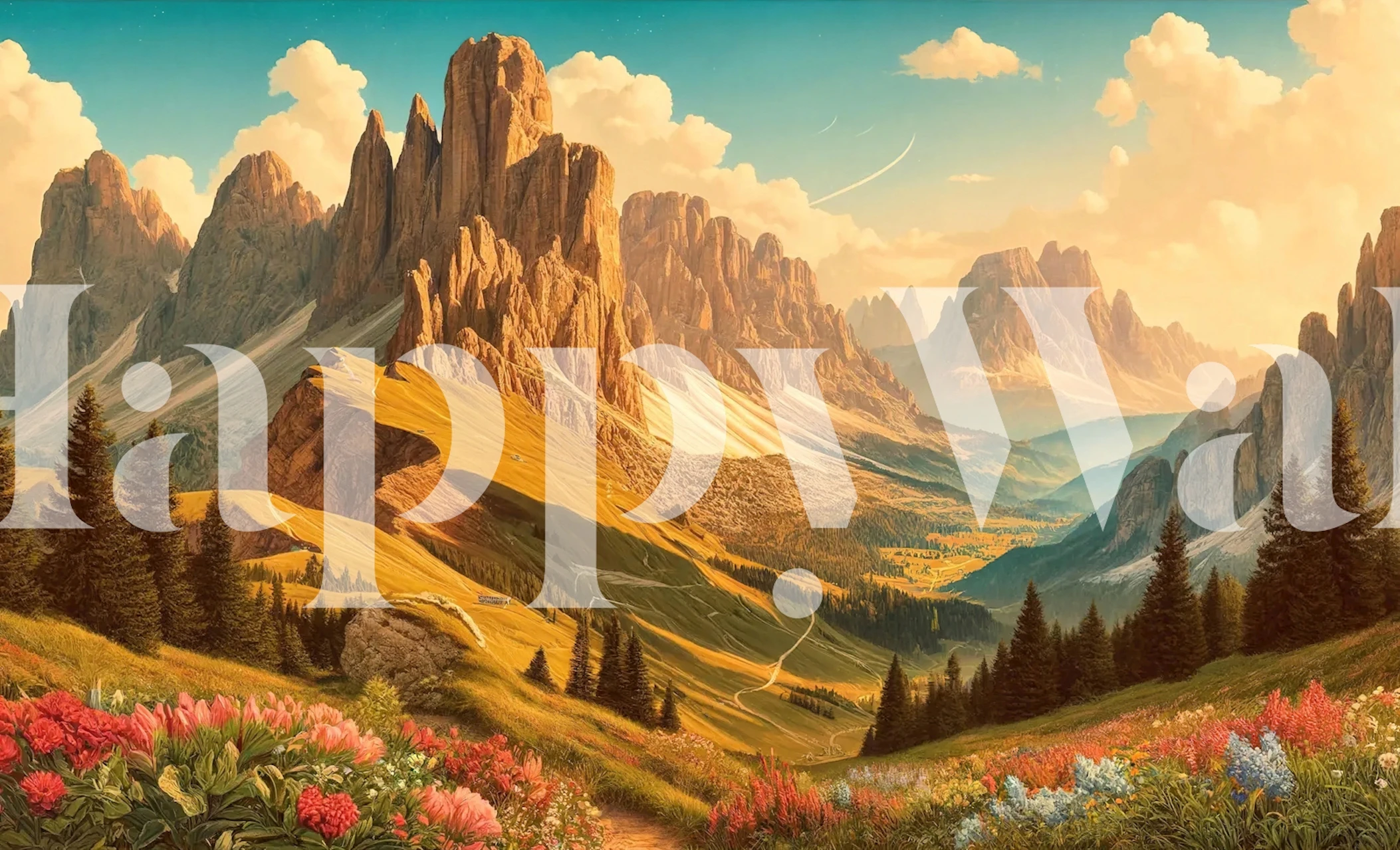 Vintage Dolomites Italy wallpaper i et rum