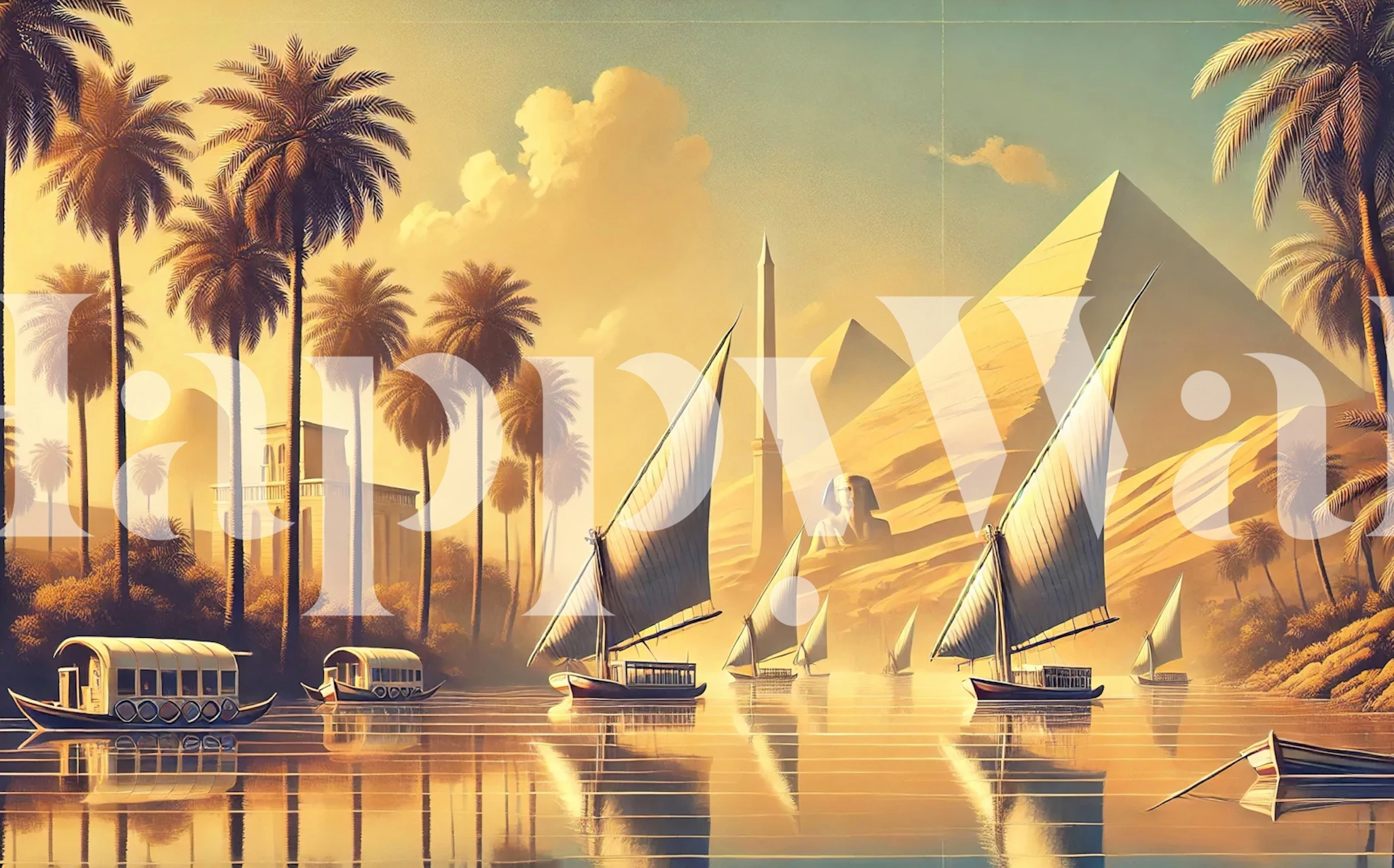 Vintage Egypt Nile River wallpaper i et rum