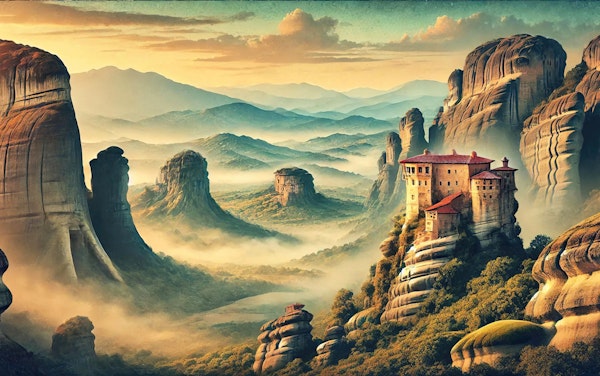 Vintage Greece Meteora Monasteries Poster
