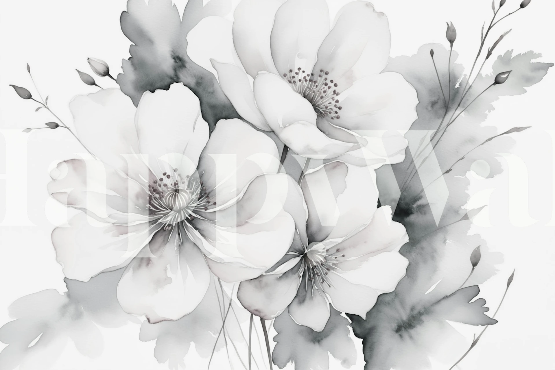 Delicate monochrome flower wallpaper in room