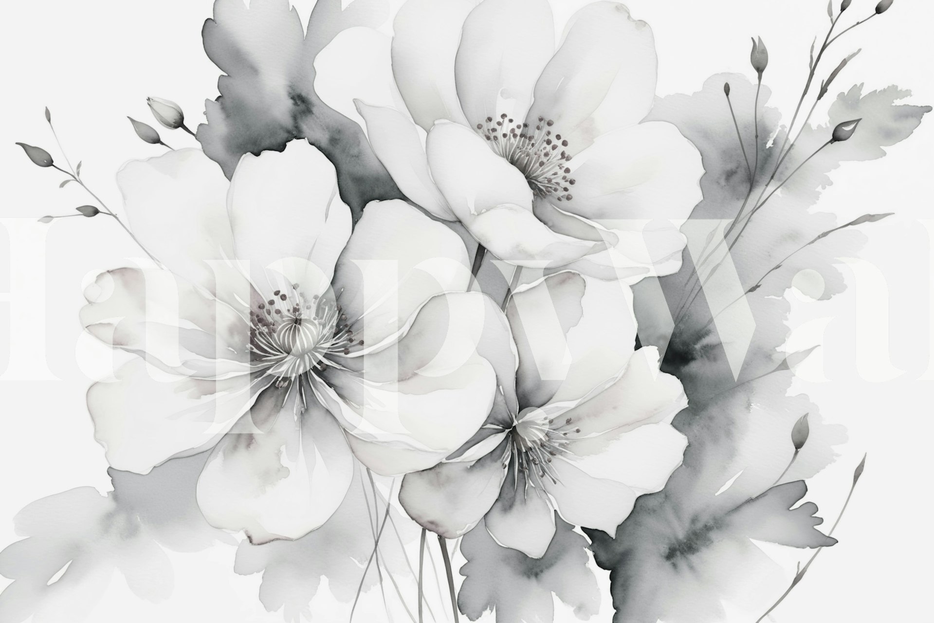 Delicate monochrome flower wallpaper in de kamer
