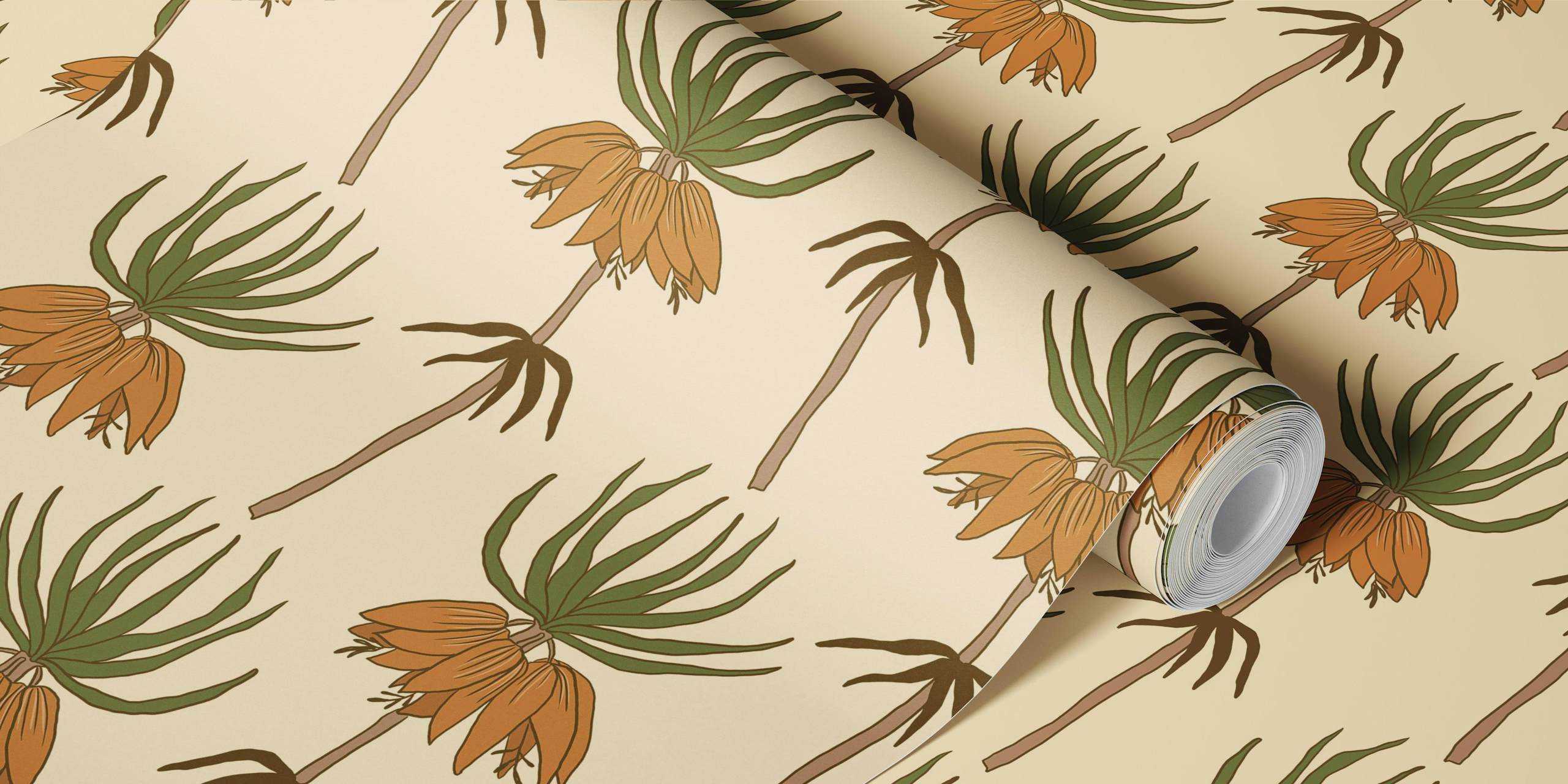 Tropical flower wallpaper in a room