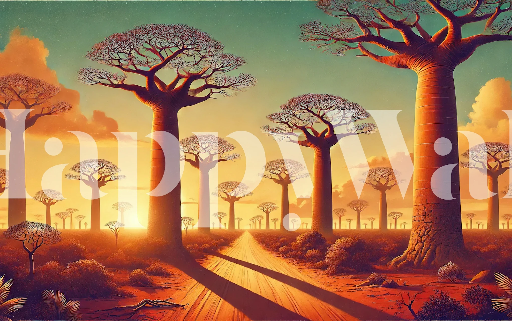 Tapeta Vintage Madagascar Baobabs w pokoju