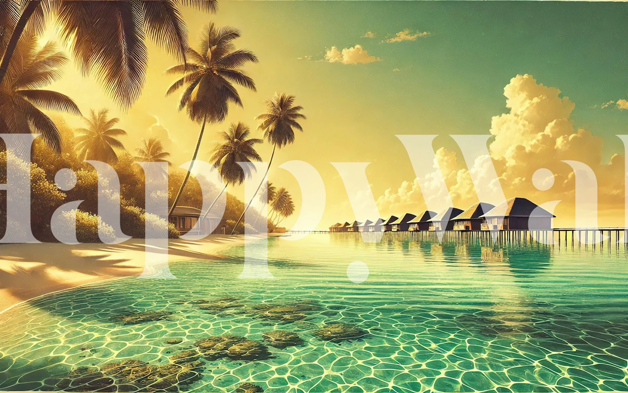 Vintage Maldives Poster wallpaper in a room