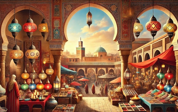 Vintage Marrakech Souk Poster, Morocco
