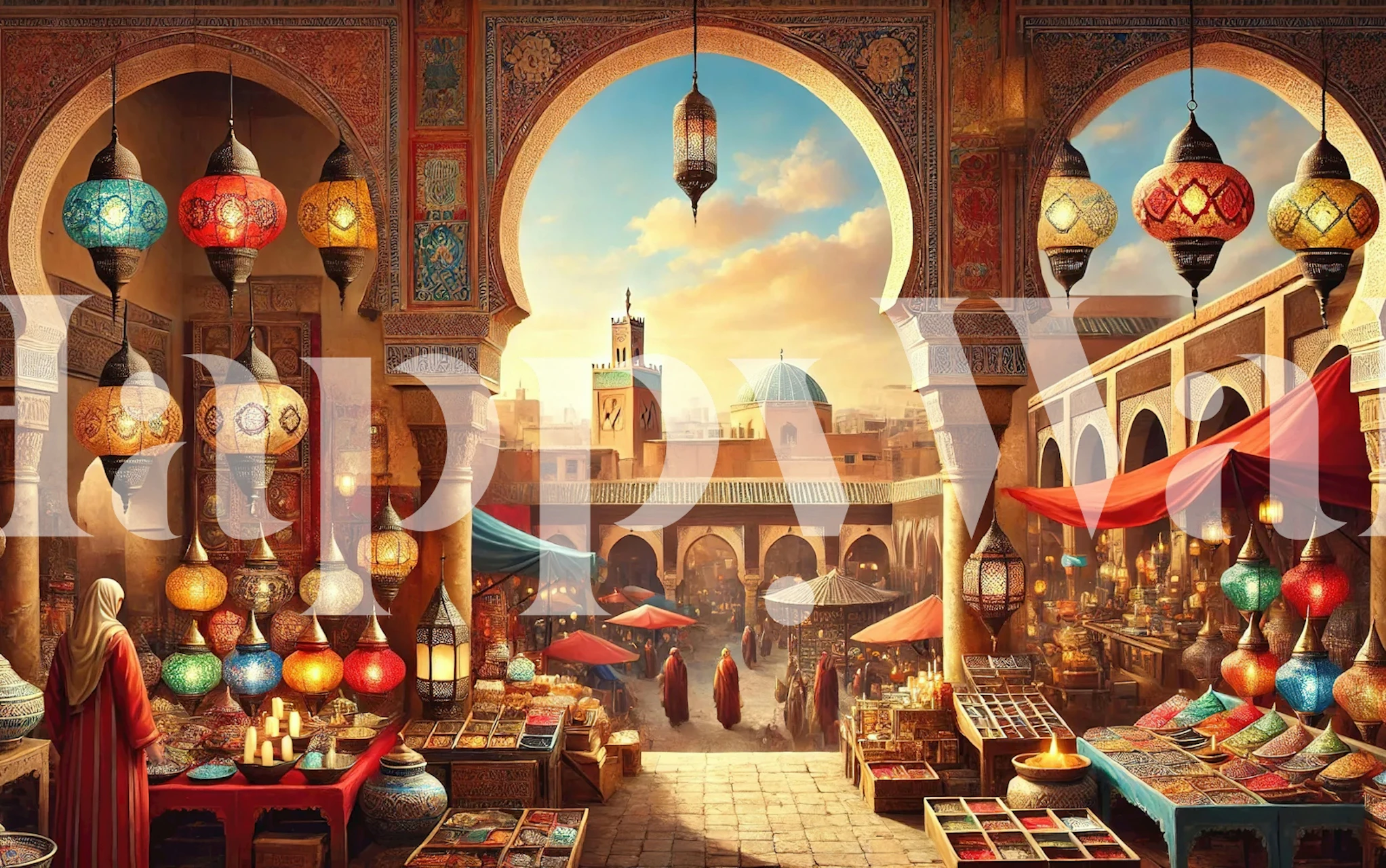 Vintage Marrakech Souk Poster i et elegant rum