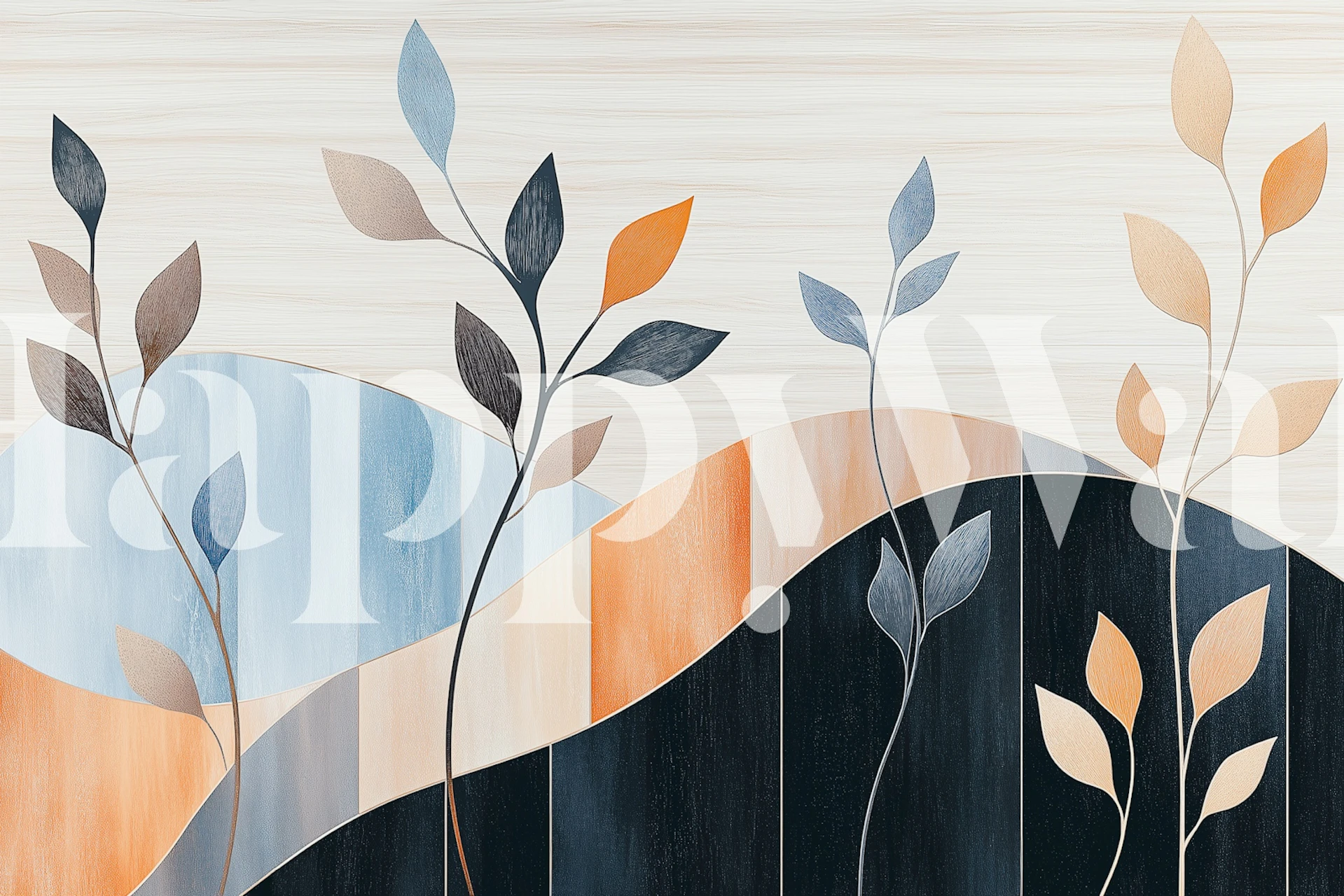 Pastel Leaf Dance wallpaper design in a room