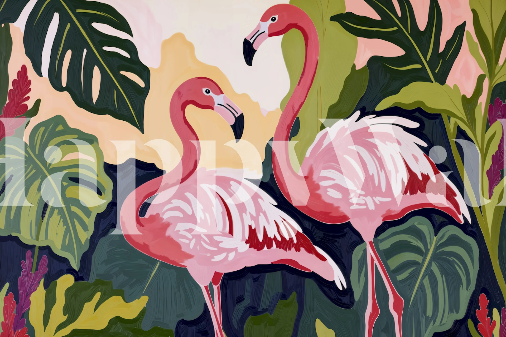 Flamingo Tropical Escape wallpaper in room