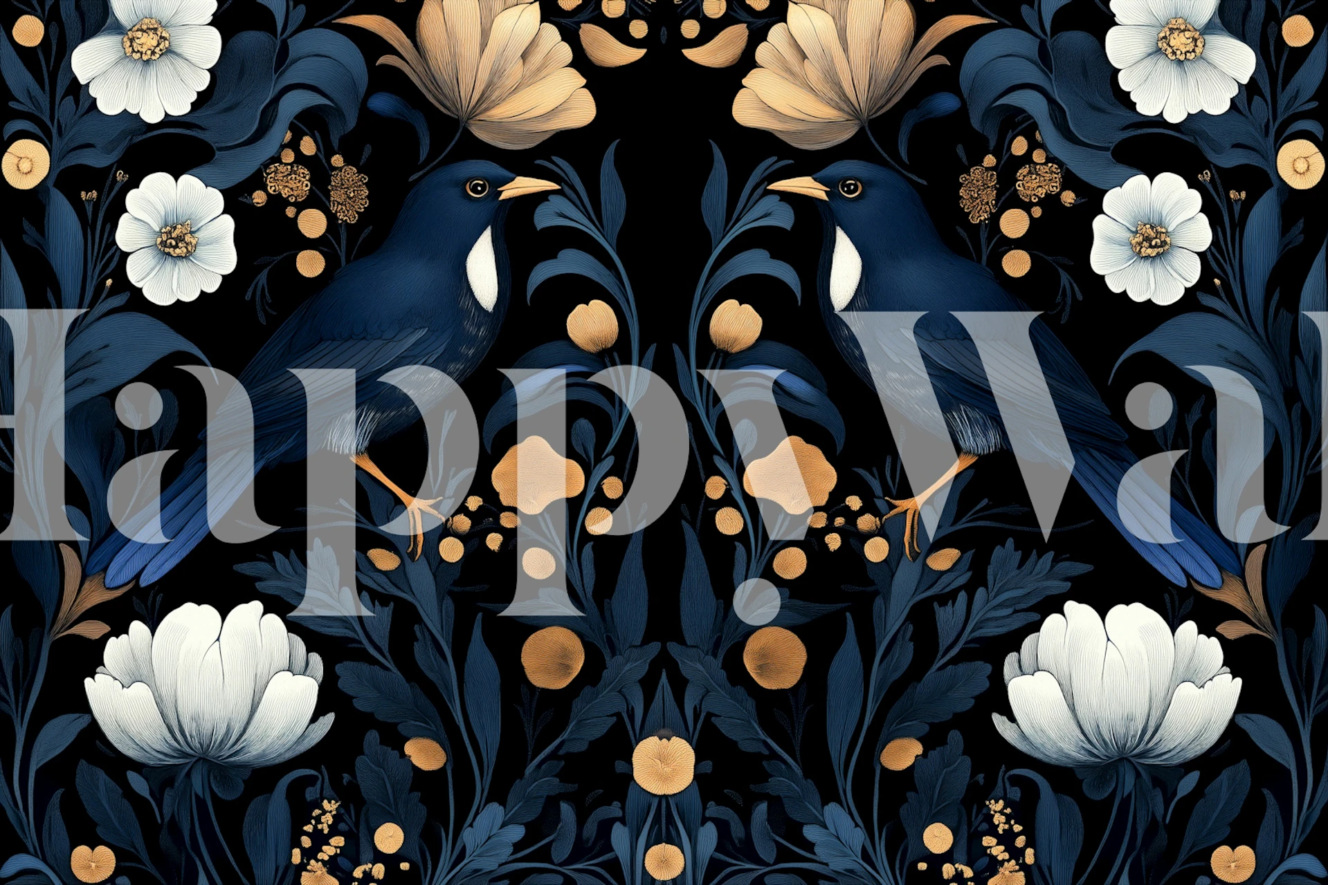 Elegant Bluebird Blossom wallpaper in a room