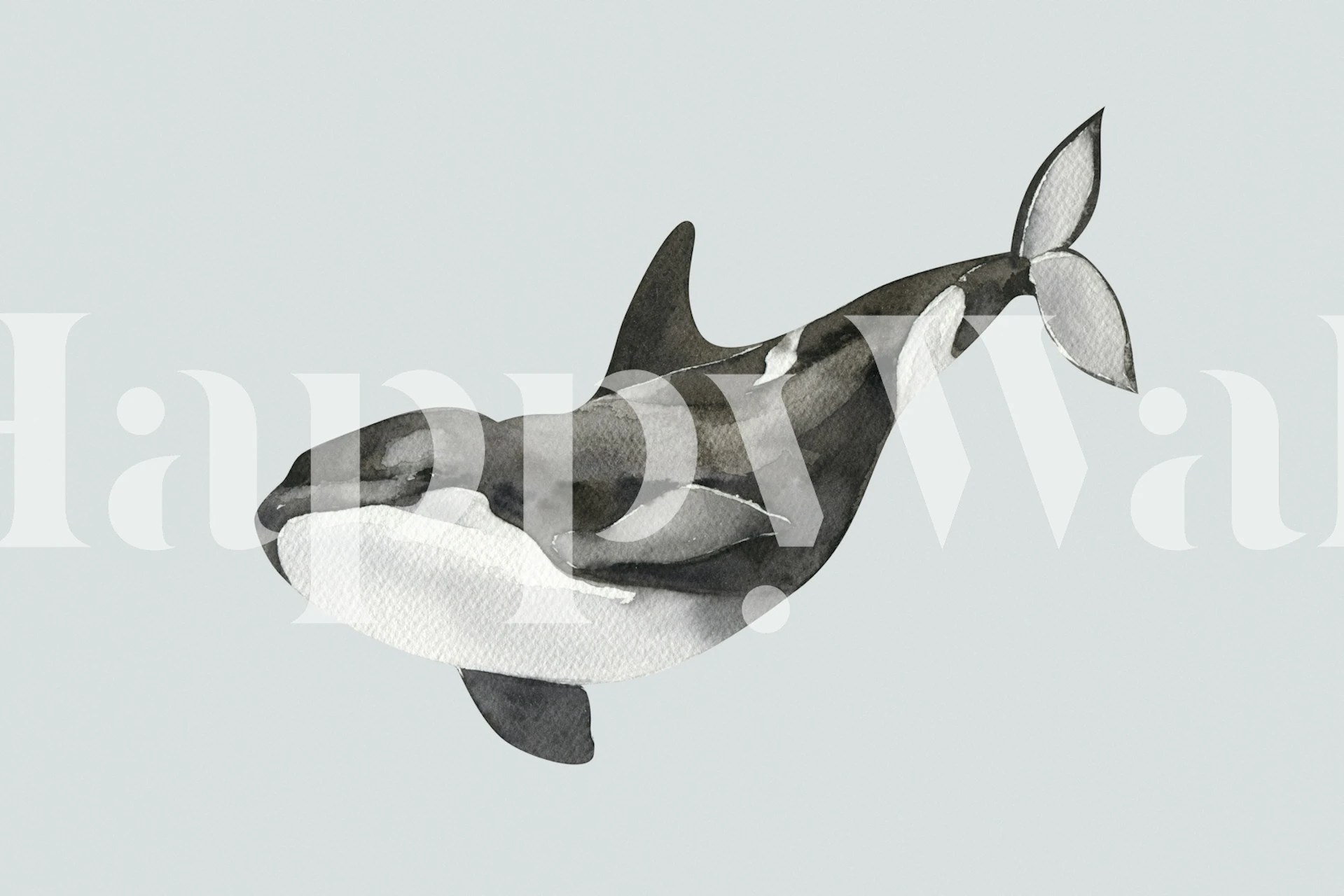 Watercolor orca swimming in grey tones wallpaper